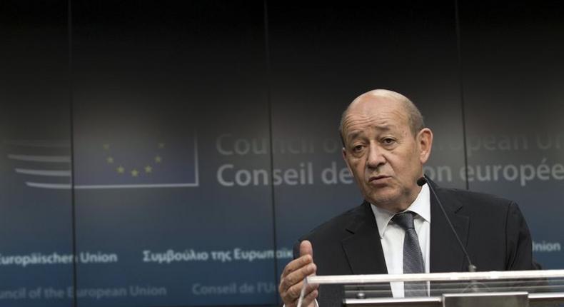 French Defence Minister Jean-Yves Le Drian during a news conference of European Union foreign and defence ministers at the EU Council in Brussels, Belgium, November 17, 2015. REUTERS/Delmi Alvarez