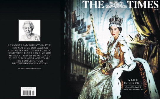 Druga okładka "The Times" po śmierci Królowej Elżbiety