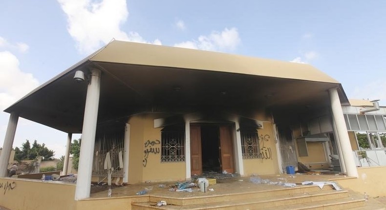 An exterior view of the U.S. consulate, which was attacked and set on fire by in Benghazi in a file photo. REUTERS/Esam Al-Fetori