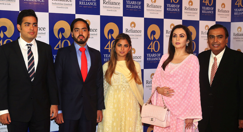 The Ambani family in India tops the Forbes list of Asia's Richest Families, with a net worth of at least $42.7 billion.