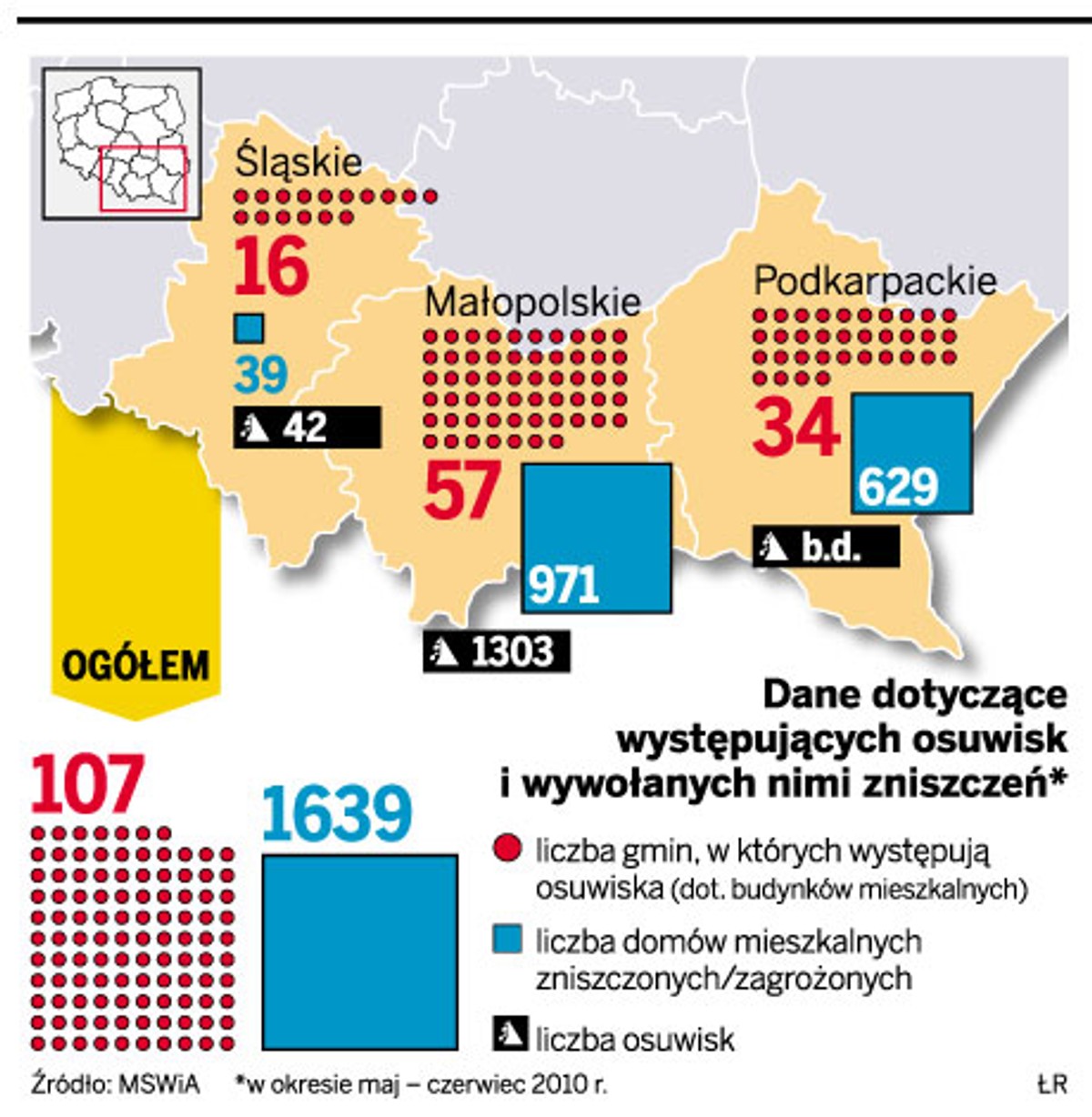 Dane dotyczące występujących osuwisk i wywołanych nimi zanieczyszczeń