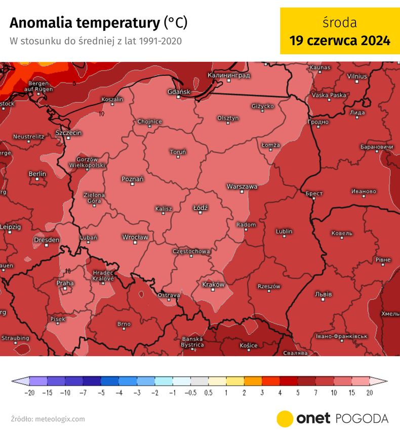 Anomalia temperatury może sięgnąć nawet ok. 10 st. C