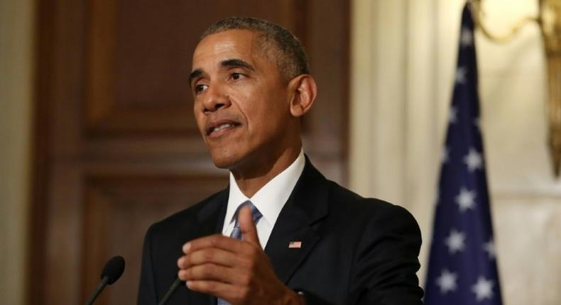 US President Barack Obama holds a press conference in Athens on November 15, 2016