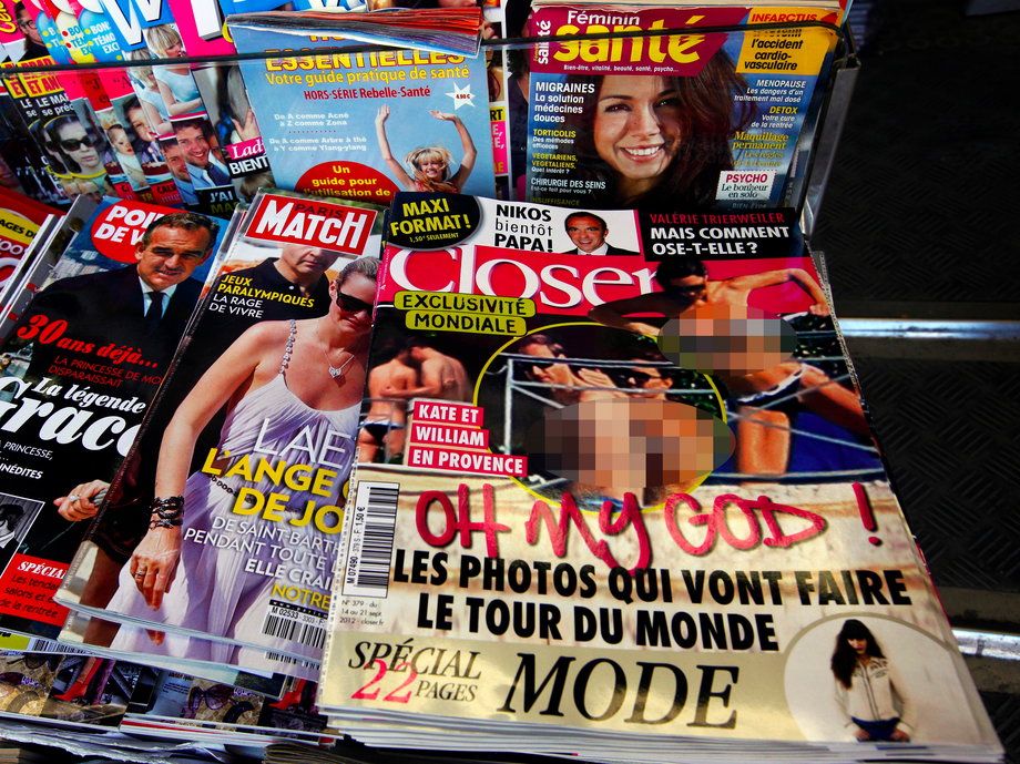 The edition of Closer magazine on news stands in France. Business Insider has blurred the image.
