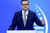 Katowice, 25.04.2022. Premier Mateusz Morawiecki podczas inauguracji XIV Europejskiego Kongresu Gospodarczego, 25 bm. w Międzynarodowym Centrum Kongresowym w Katowicach. To 14. edycja największej imprezy biznesowej Europy Środkowo-Wschodniej.