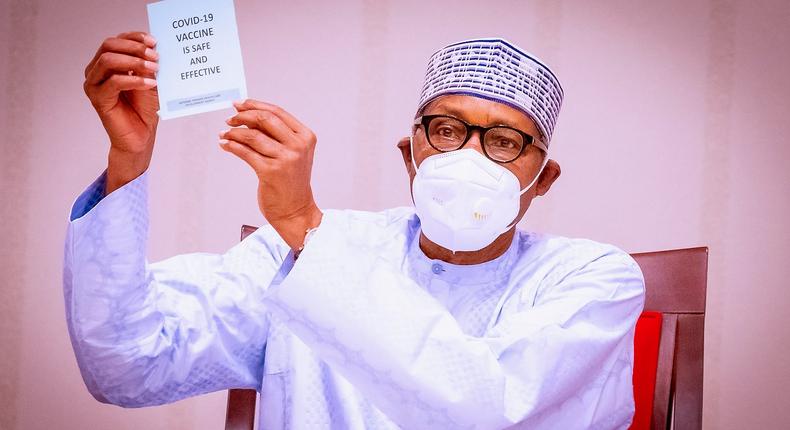 President Muhammadu Buhari after being vaccinated.