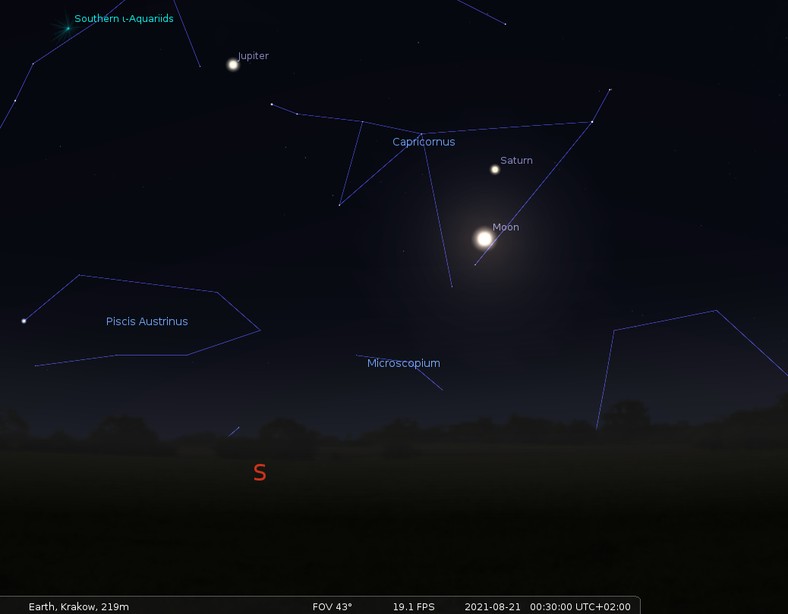 Sierpniowa koniunkcja Księżyca z Saturnem widziana z okolic Krakowa