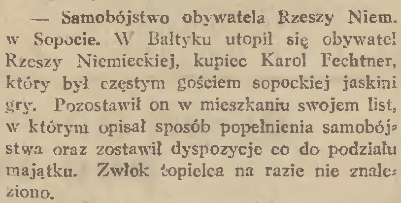 Artykuł z 1932 r. w Gazecie Gdańskiej. Wydawana od 1891 r., pierwsza polskojęzyczna gazeta, której ostatni numer ukazał się w 1939 r.