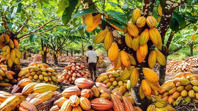 A cocoa plantation in São Tomé and Príncipe, where cocoa remains one of the country’s main agricultural exports.