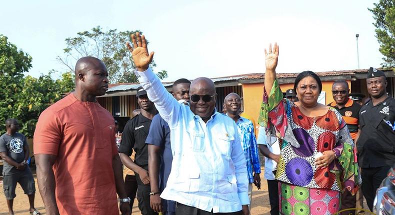 Photos show President Akufo Addo and his wife Rebecca voting at Kyebi