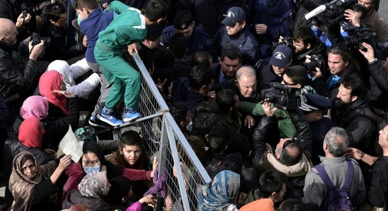 Migrants protest poor living conditions at the Hellinikon camp in Athens, Greece in February 2017