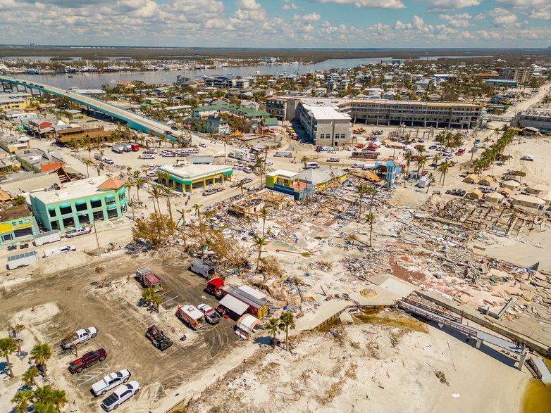 Fort Myers Beach po przejściu huraganu Ian w 2022 r.