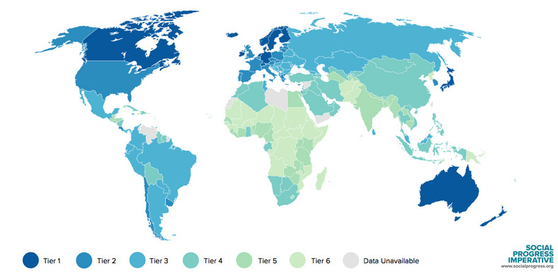 Social Progress Index 2020 - mapa