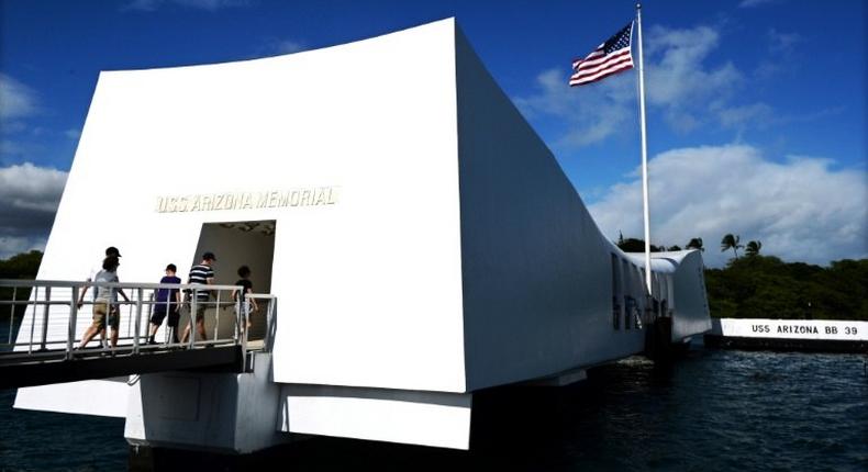 The USS Arizona Memorial, marking the resting place of the crewmen killed on December 7, 1941 when Japanese Naval Forces bombed Pearl Harbor in Hawaii