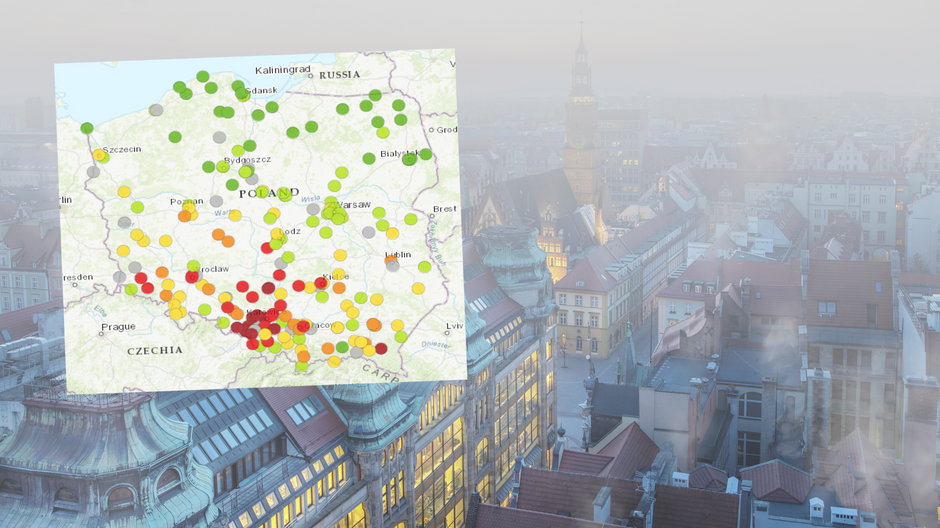 Polska od rana walczy z duszącym smogiem (mapa: GIOŚ)