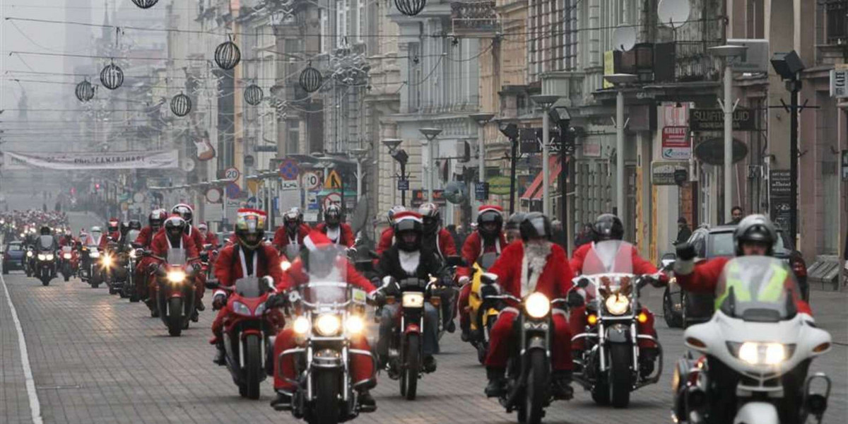 Mikołaj, motocykle, Piotrkowska, parada, Łódź