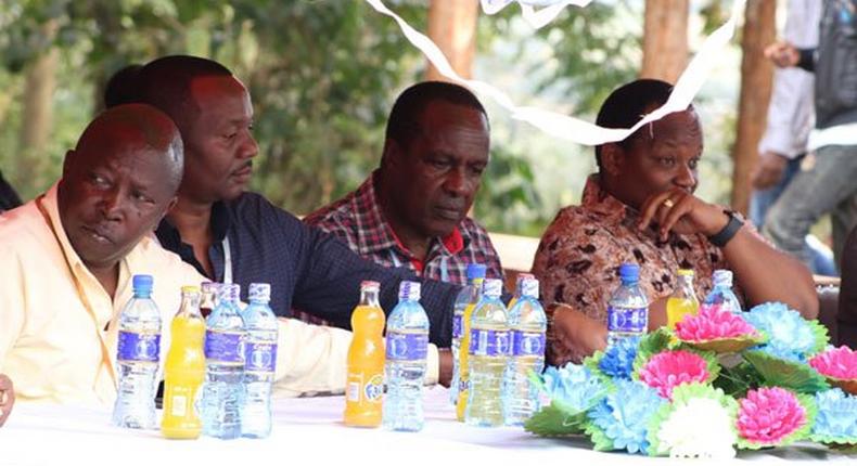 MPs Maina Kamanda (Nominated), Former Dagoreti South MP Dennis Waweru, Kiambaa MP Paul Koinange and Nyeri Town MP Ngunjiri Wambugu at an event in Nyakihai Secondary School yesterday