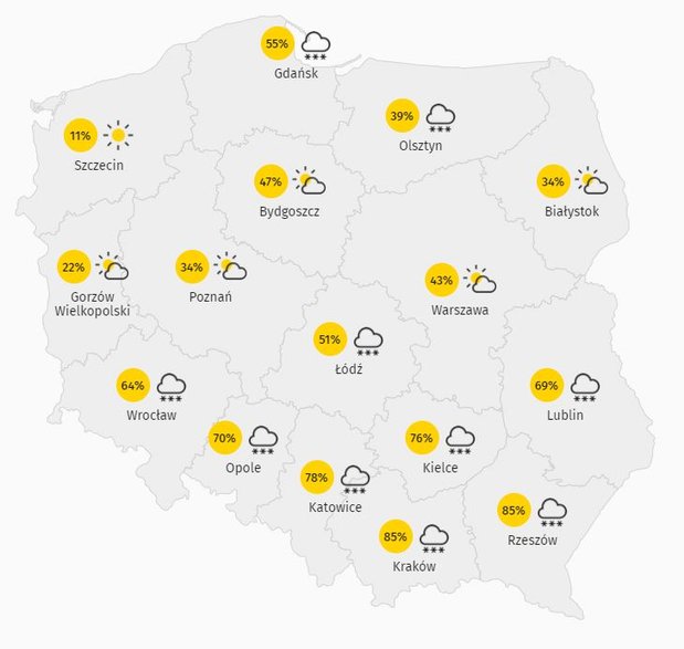 Zachmurzenie w Polsce 5.03.2021