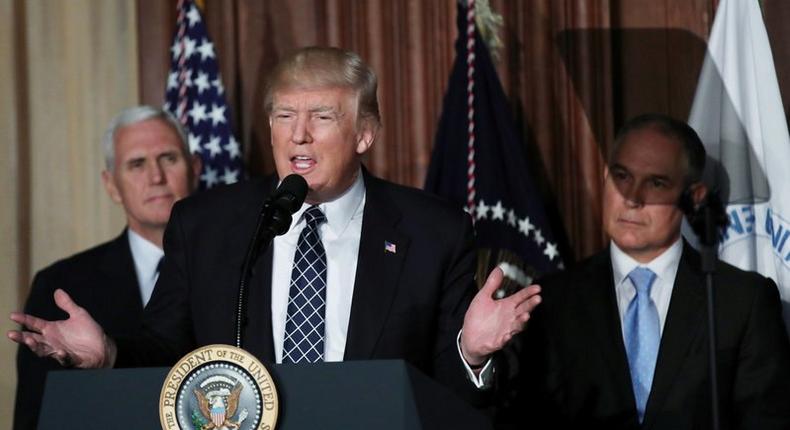 U.S. President Trump speaks prior to signing executive order on energy independence during event at EPA headquarters in Washington