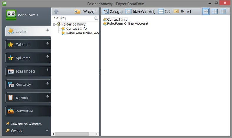 Główne okno programu do przechowywania loginów i haseł - RoboForm Everywhere