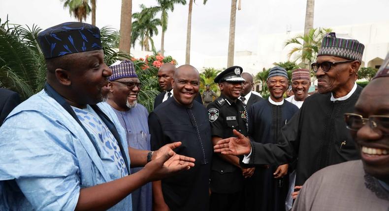 Buhari meets the Governors led by Nyesom Wike, upon his return