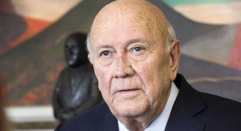 De Klerk shared the Nobel Peace Prize with Nelson Mandela in 1993 for dismantling apartheid and ushering in democracy in South Africa [AFP]