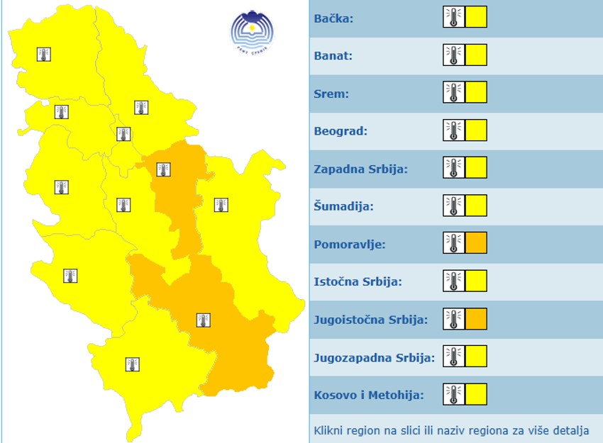 Meteoalarm za sredu, 19. avgust