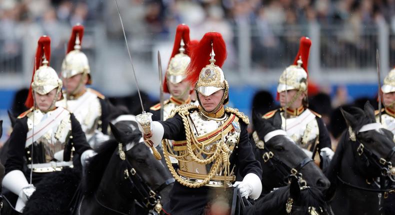 Soldiers from The Household Cavalry during Trooping the Colour at Horse Guards Parade in London in June 2024.John Phillips/Getty Images
