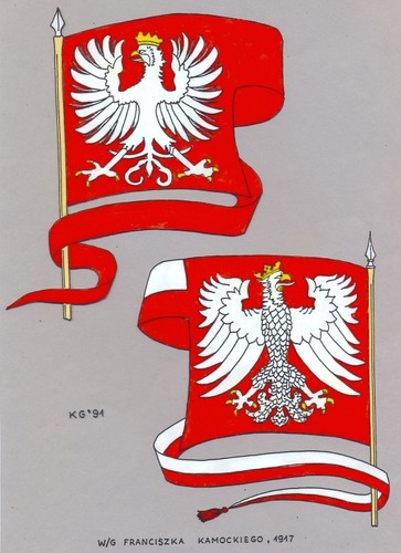 Propozycja flagi Polski wykonana w 1917 roku przez Adama Chmiela.