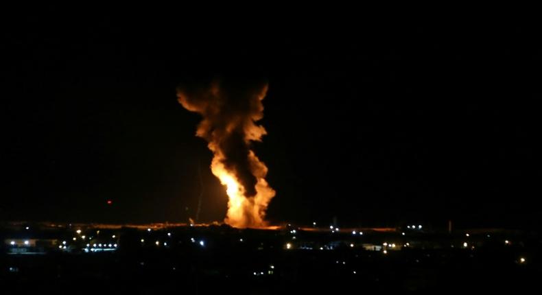 An Israel air strike hits the southern Gaza Strip following new rocket or mortar fire by Palestinian militants