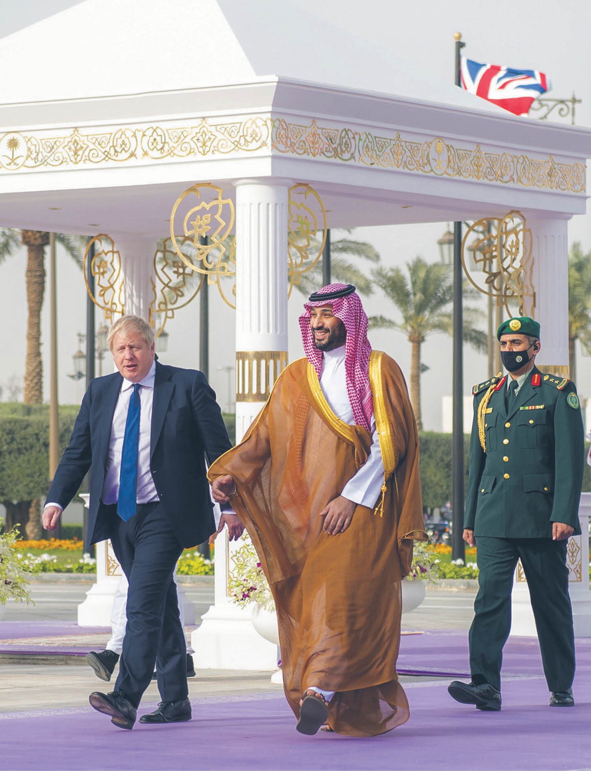 Premier Wielkiej Brytanii Boris Johnson i Mohammed bin Salman, książę koronny i następca tronu Arabii Saudyjskiej