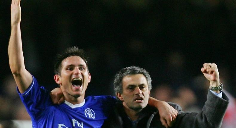 Frank Lampard (left) and then Chelsea manager Jose Mourinho pictured together in 2005