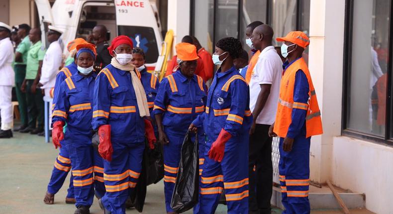 Zoomlion workers who cleaned the Tamale stadium before, during and after the Independence Day celebrations