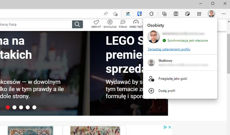 Profile osobiste i służbowe w Edge