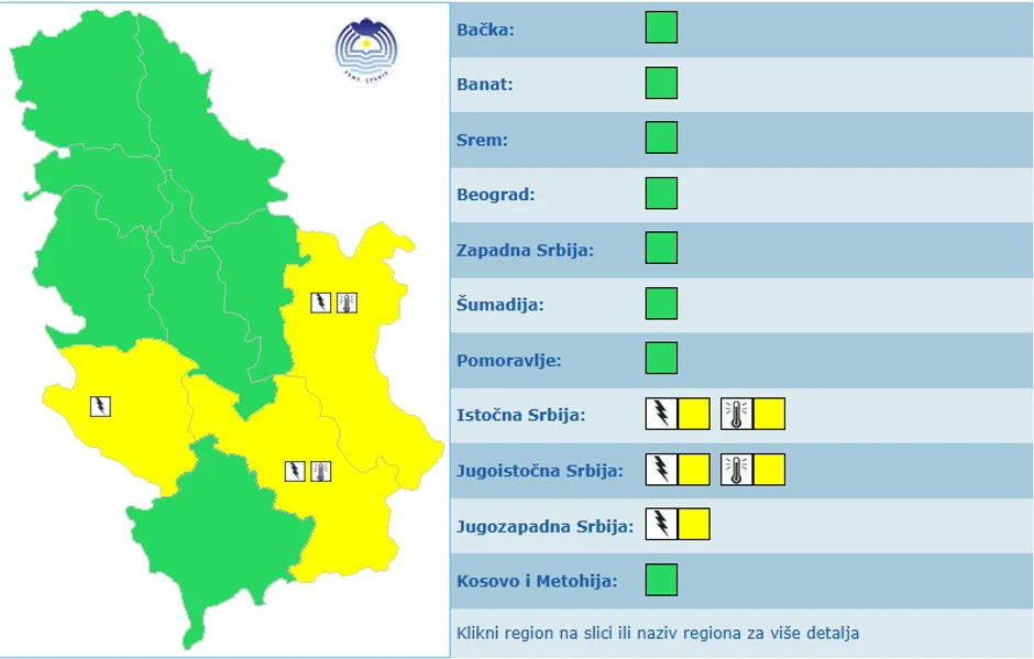 Meteoalarm za 7. septembar