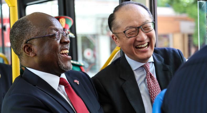 Tanzania President, John Magufuli (L) is all laughter at a past function.