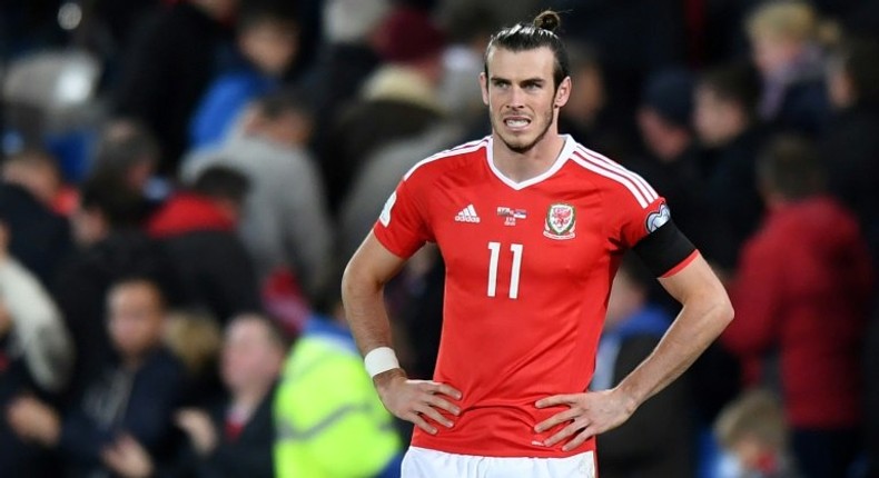 Wales' forward Gareth Bale reacts at the final whistle in the World Cup 2018 qualification match between Wales and Serbia November 12, 2016