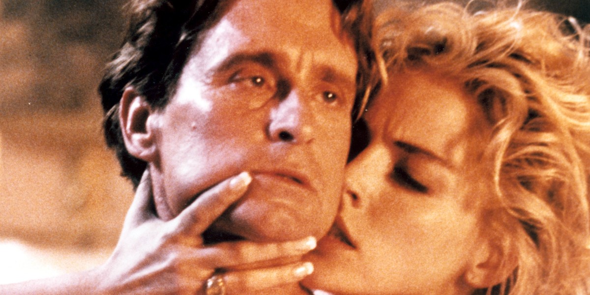 Sharon Stone i Michael Douglas na planie "Nagiego Instynktu".