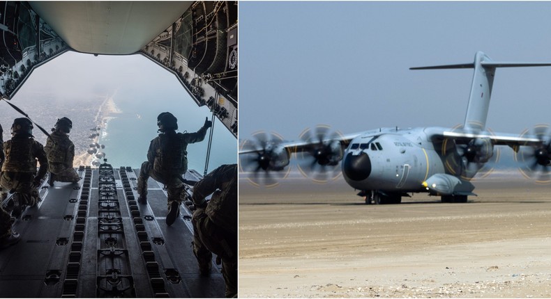 The Airbus A400M can airdrop payloads and land on beaches.AS1 Niran Lewis/Courtesy of UK Ministry of Defence; Cpl Aaron J Stone/Courtesy of UK Ministry of Defence