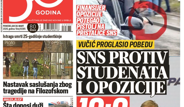 Blic naslovna strana za 30.03
