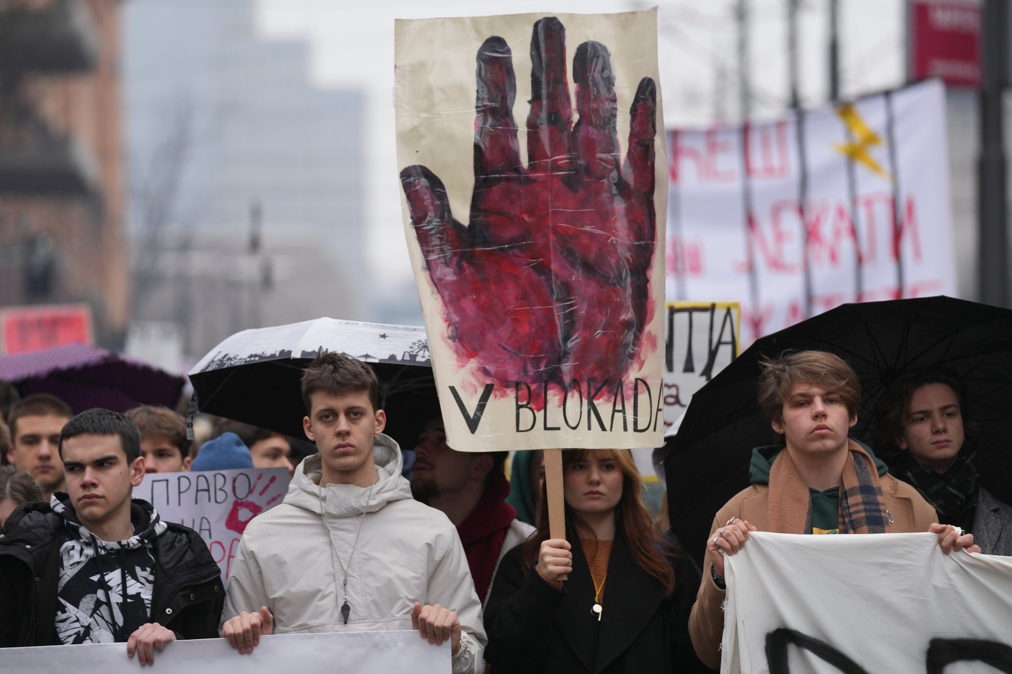Vysokoškoláci protestujú v Belehrade v piatok 24. januára 2025. 