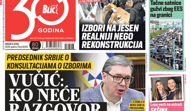 Blic naslovna strana za 8.4.