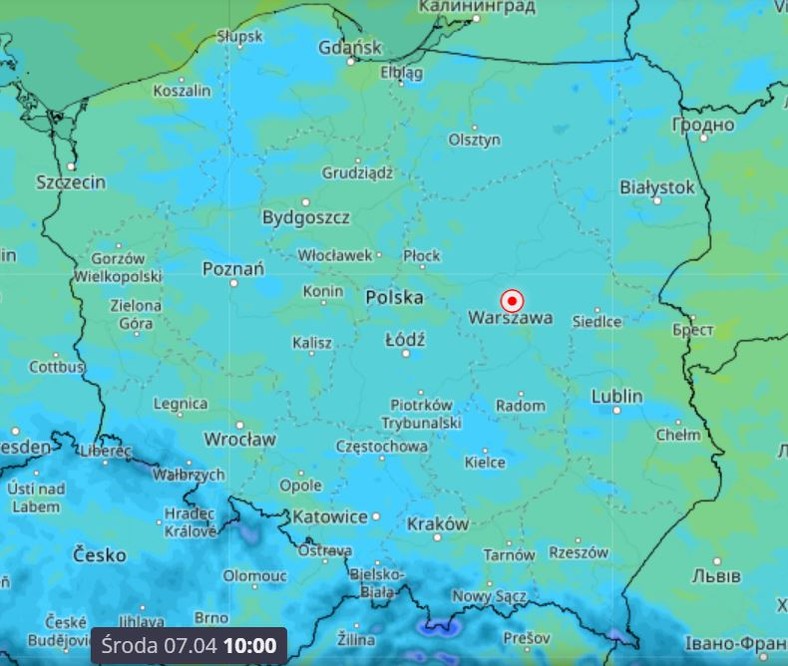 Temperatura w Polsce - środa godz. 10