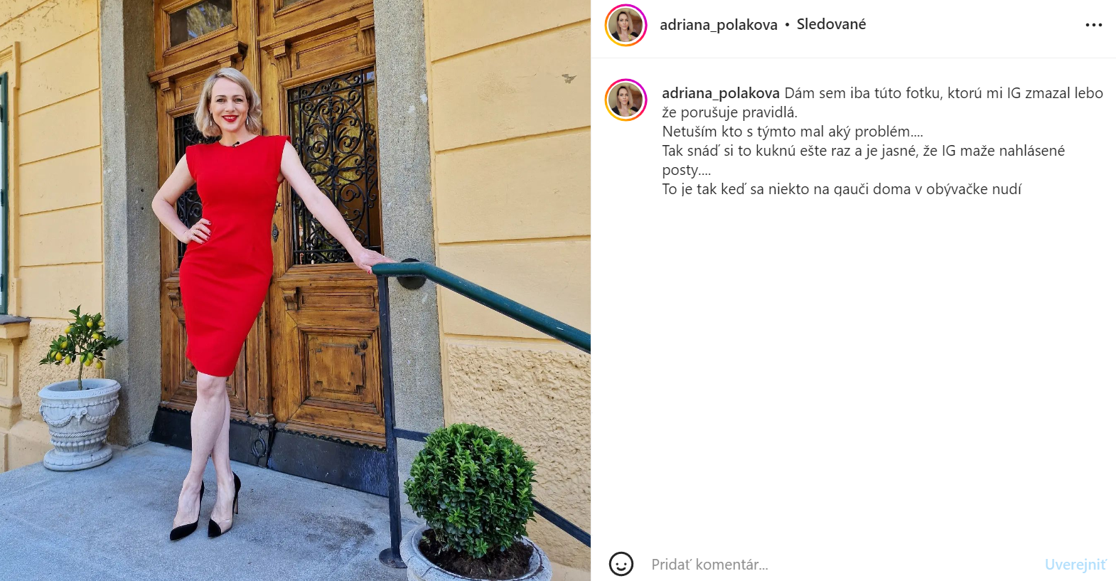 Adriane Polákovej zmazal Instagram fotku. 