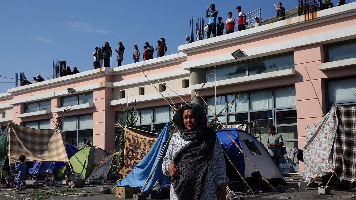 Uchodźcy protestujący na Lesbos