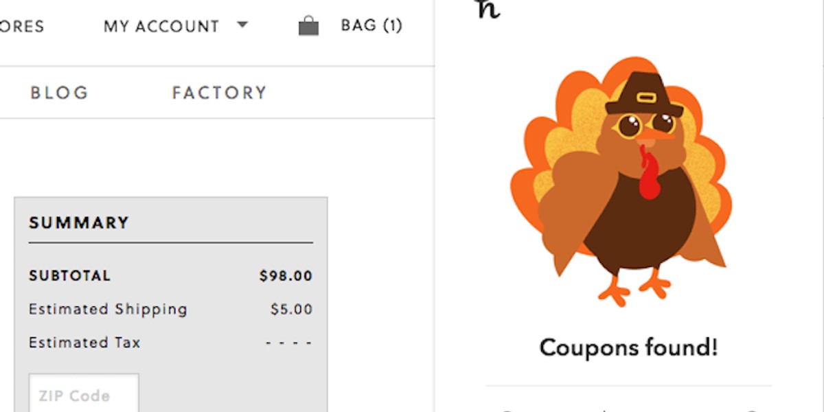 The Honey browser extension automatically offers up coupon codes and "Honey Gold" deals at checkout.