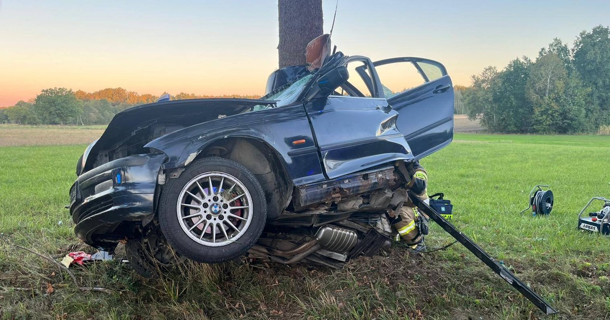 BMW dosłownie owinęło się wokół drzewa. Wstrząsający wypadek młodego kierowcy