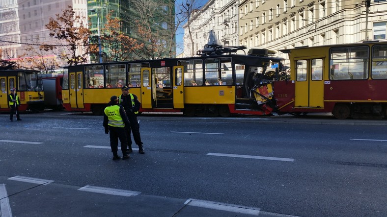 Zderzenie tramwajów w centrum Warszawy