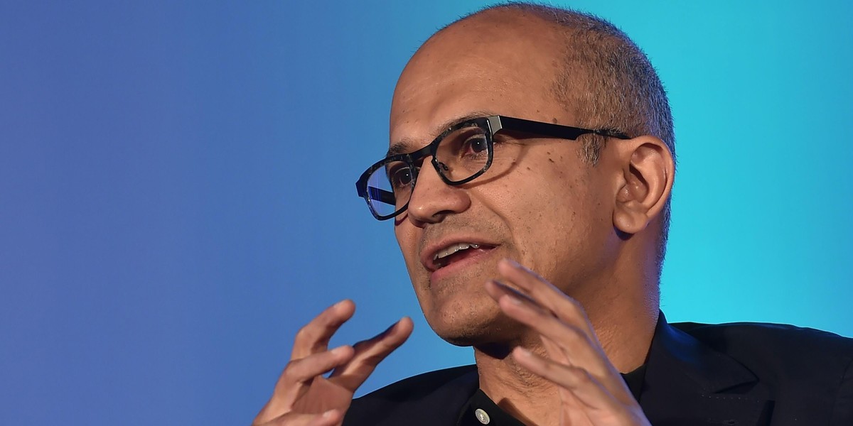 Microsoft CEO Satya Nadella talks during a news conference in Bengaluru