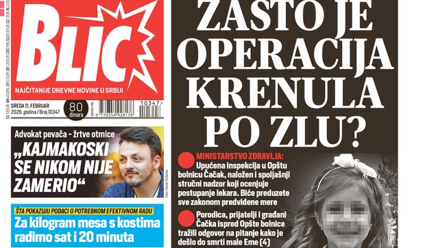 Blic naslovna strana za 11.2.